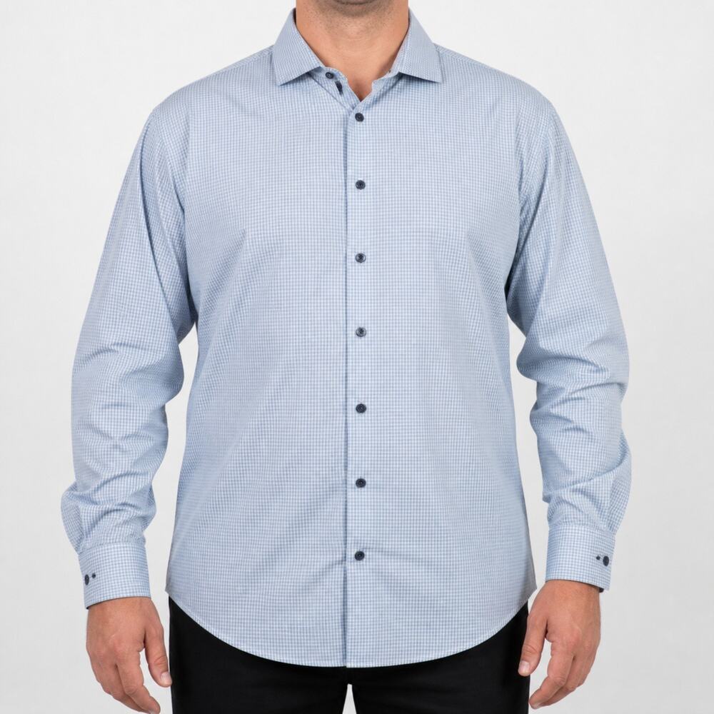 Neiman Marcus Shirt Mens XL Blue White Cotton Long Sleeve Regular Fit